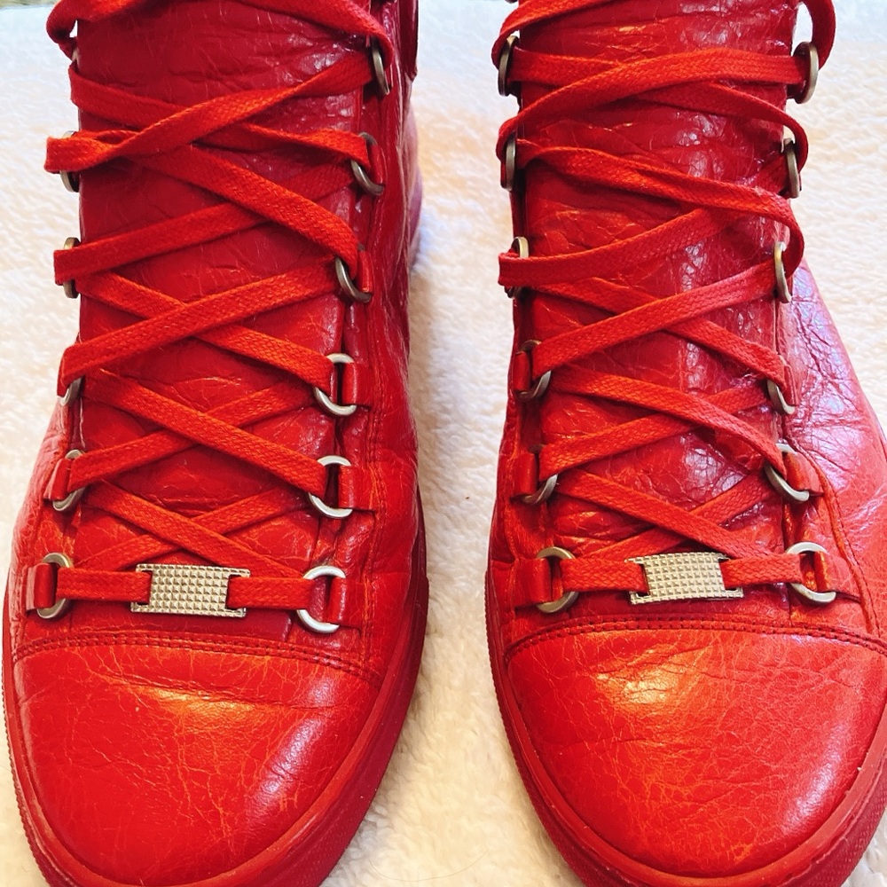 Red Balenciaga High-Top Sneakers